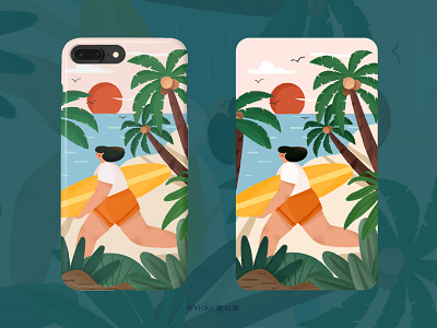 Beautiful summer vacation design illustration plants sea vacation