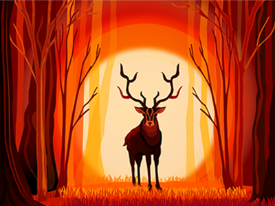 Stag at Dusk art deer digital dusk evening forest illustration orange red stag