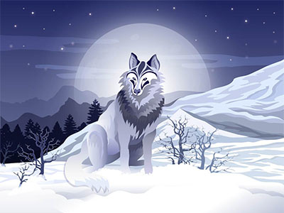 Wolf in the Night art blue digital artwork illustration illustrator landscape mountains nature night wolf