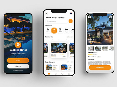 Booking Hotel App app authentication booking app booking hotel branding design home page hotel hotel booking login minimal onboarding reserved signin signup ui uidesign uiuxdesign ux
