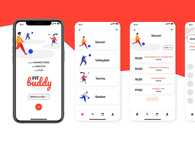 FitBuddy app design logo mobile mockup orange ui