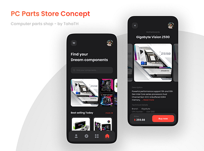 PC Parts Store | Concept app appui black computer curved dark design figma gradient graphic design pc red shop ui