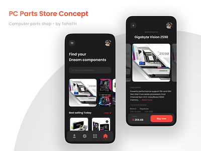 PC Parts Store | Concept app appui black computer curved dark design figma gradient graphic design pc red shop ui