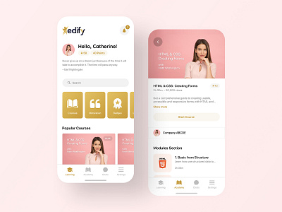 Edify — Learning App UI Design app app design application clean design learning learning app minimal minimalist design mobile mobile design ui ui design uiux user experience user interface ux ux design visual design