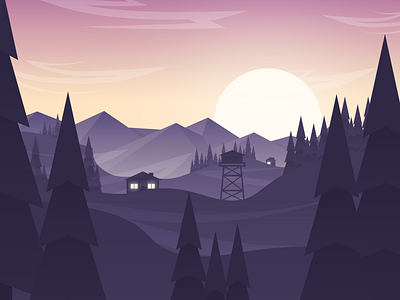 Hillsmountains3 game house illustration landscape mountains redesign sun tree vector view