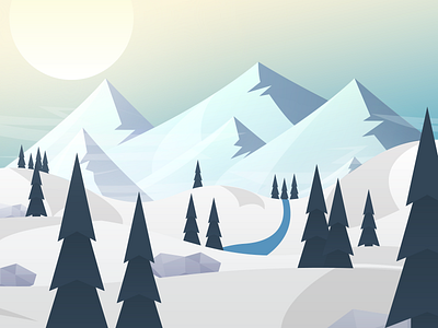 Mountains game illustration landscape mountains redesign sun tree vector view