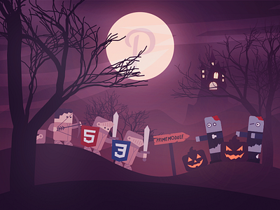 Frontend knights vs halloween frontend halloween illustration landscape trick or treat vector