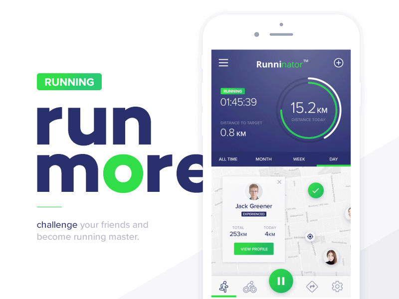 Runninator Mobile App animation design flat kit map material modern simple sport track ui ux