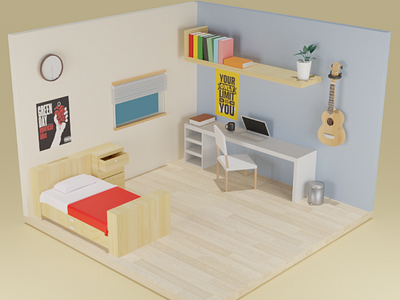 3D Isometric Bedroom 3ddesign bedroom blender blender2.8 greenday isometric render