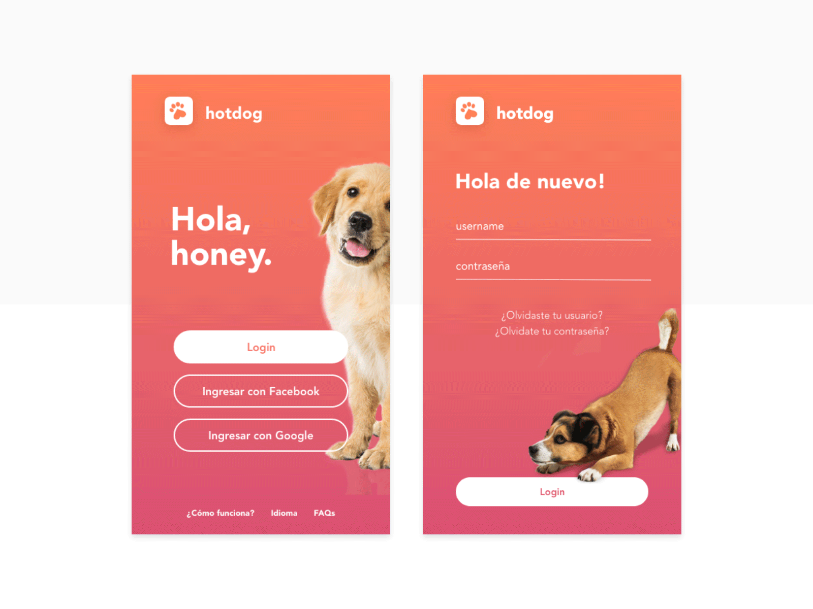 Hotdog app app doglover dogs fun love mobile pet petfriendly petlover ui ux