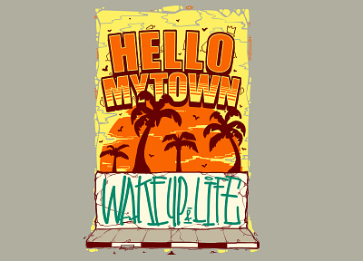 " HELLO MY TOWN " branding concept design digitalart illustration old school painting urban art vector