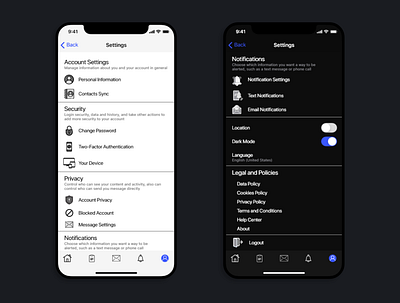 Dark Settings daily ui dailyui dark dark app dark mode dark theme dark ui mobile mobile app mobile app design mobile design mobile ui setting settings settings page settings ui ui ux ui design ui ux design