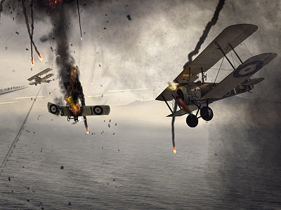 War is in the air matte painting photoshop plane shot war
