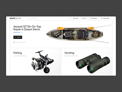 SouthCenter - Hunting & Fishing e-commerce branding design e commerce ecommerce figma fishing fishing rod gun hunting hunting gun minimal rod shop store ui ux web