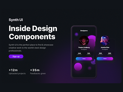 web design: landing page card cards ui design landingpage synth ui uidesign