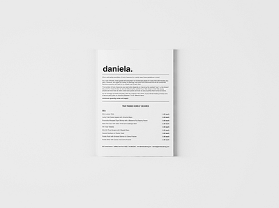 Daniela Restaurant Catering Menu branding menu design minimal restaurant branding
