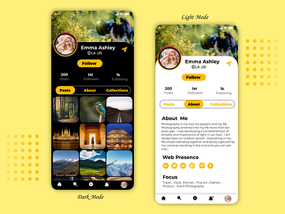 Photographer Community App User Profile | Daily UI 006 app daily ui dailyui dailyui006 design mobile app design ui ui ux uidesign uiux uiuxdesign userprofile
