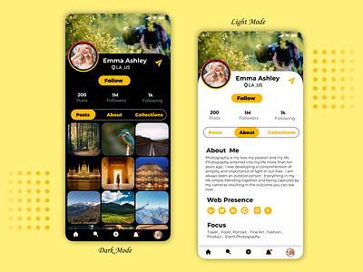 Photographer Community App User Profile | Daily UI  006