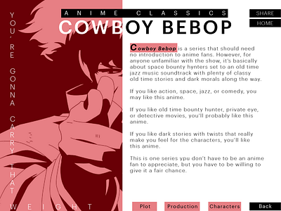 Blog Post - Cowboy Bebop anime anime classic anime classics blog blog post classic classics cowboy bebop design graphic graphicdesign illustrator ui uidesign vector