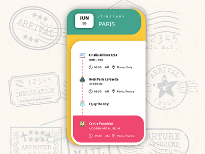 Daily UI #79 - Itinerary dailyui design digital discover dribbble graphic graphicdesign illustrator itinerary paris travel traveling ui uidesign vector visit
