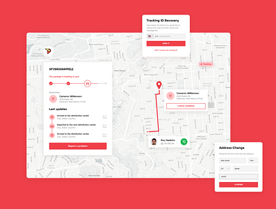 Tracking App app dashboard delivery design location logo map mobile panel red salmon tracking trail ui web