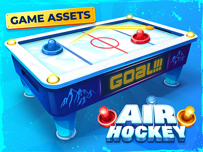Air Hockey - Game Assets 2 players 2d assets football game graphic gui hockey ice menu mobile pinball pong soccer sport tennis top down ui vector winter