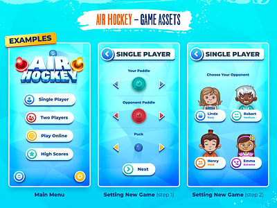 Air Hockey - Game Assets (Screens Examples) air assets design game game design gui hockey menu mobile pong soccer tennis ui ux