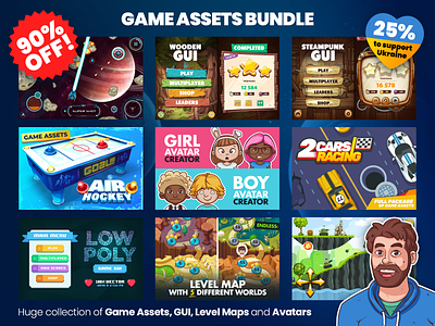 Game Assets BUNDLE assets asteroids avatars bundle cars game gui hockey kids level low poly map mobile pong sci-fi space steampunk tanks ui wooden