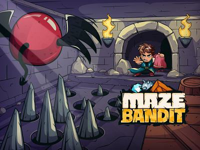 Maze Bandit - Splash Screen barrel castle character crate door game maze bandit mobile spikes splash screen stone