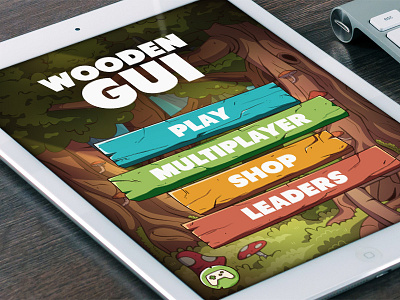 Wooden GUI For Mobile Games cartoon forest game gui interface menu mobile ui vector wooden