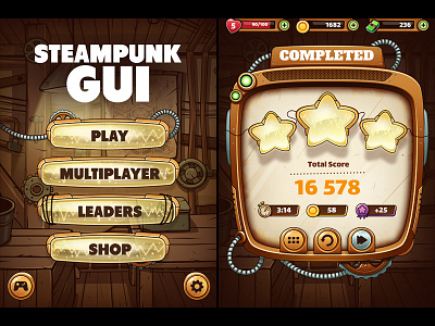 Steampunk Game GUI gui industrial interface menu mobile sci fi steampunk ui window