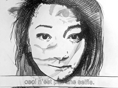 "Ceci n'est pas une selfie" design graphite illustration marker sketch pen