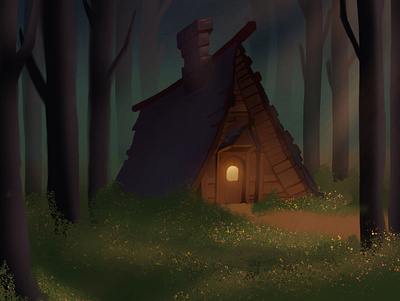 Cabin in the woods art conceptart digital art environment forest illustration landscape light procreate trees visualdevelopment wallpaper woods