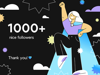 1000 Nice Followers! 1000 10k 1k 20k art branding character clean design followers illustration logo ronas it thanks vector woman