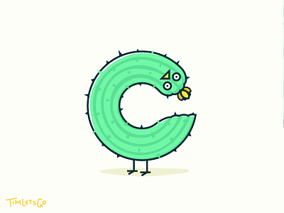 C for Cactus bird artwork character cute design graphic handmade illustration illustrator letter lettering minimal photography