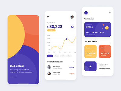 Bud-g Bank: Budget and Cards app app design bank bank app cards chart color palette dashboard data finance fintech ios overview payment payment plan shapes ui ux