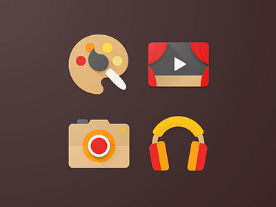 Material Kids App Icons android camera drawing icon iconography kids material material design music video