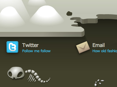 Fossil button email footer illustration link twitter web design