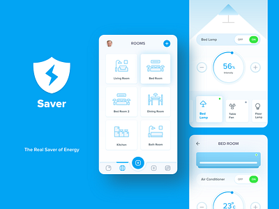 Saver - Rooms and Appliances app design blue energy monitoring saver tab bar ui