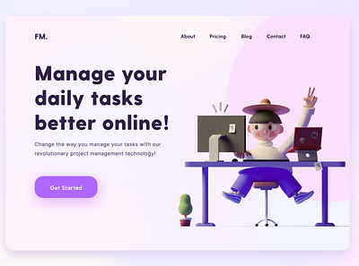 Landing Page Design 3d 3d animation 3d art 3d design 3d icon 3d ilustration clean ui homepage design illustraion landing page minimalist typography ui ui concept ui design web app web design