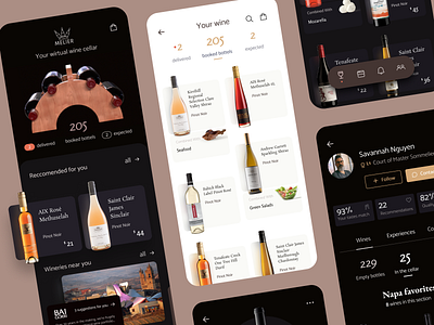 Melier wine app alcohol app bottles dark ui flat interface ios service someliere ui ux wine winery wite