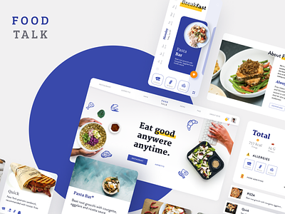 FoodTalk app blue flat food interface ui ux web