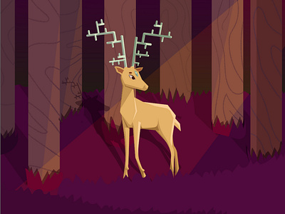 3rd eye deer art character deer flat forest illustration light trees vector