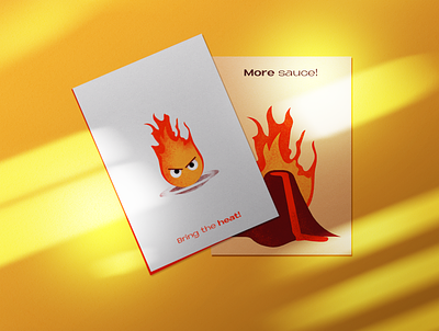 Foodie postcards! branding character design fire flat food food brand food illustration illustration lava sauce spice vector volcano