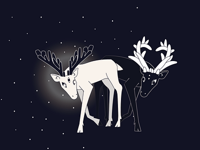 light and shadow animal deer illustration deers night stars vector