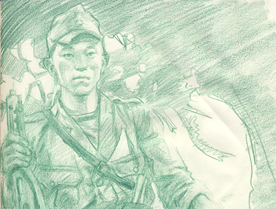 Japanese WW2 Soldier Study coloredpencil draw drawing drawings illustration illustrations pencil portrait soldier study war