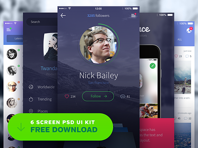 Free iPhone UI Kit discovery free freebie gui ios iphone 6 kit menu onboarding profile psd ui
