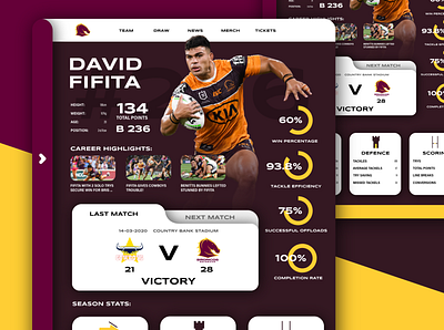 Brisbane Broncos Player UI app branding broncos concept design illustration maroon player ui ux vector web website