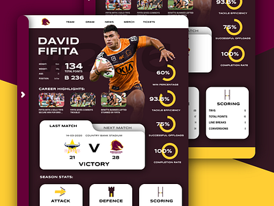 Brisbane Broncos Player UI app branding broncos concept design maroon player ui ux web