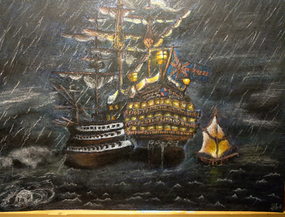 The ship. Pastel. illustration